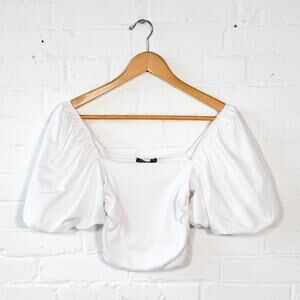 Zara Puff Sleeve Stretchy Ribbed Crop Top